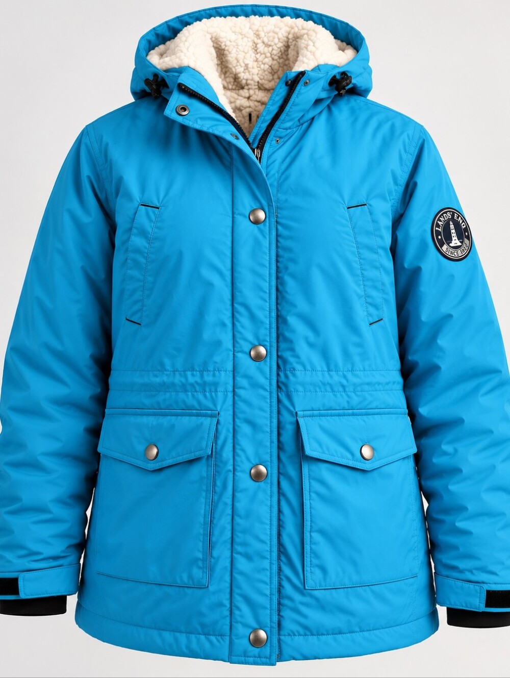 Lands’ End Women’s XL Blue Sherpa Lined Hooded Winter Parka Winter Gorgeous Coat